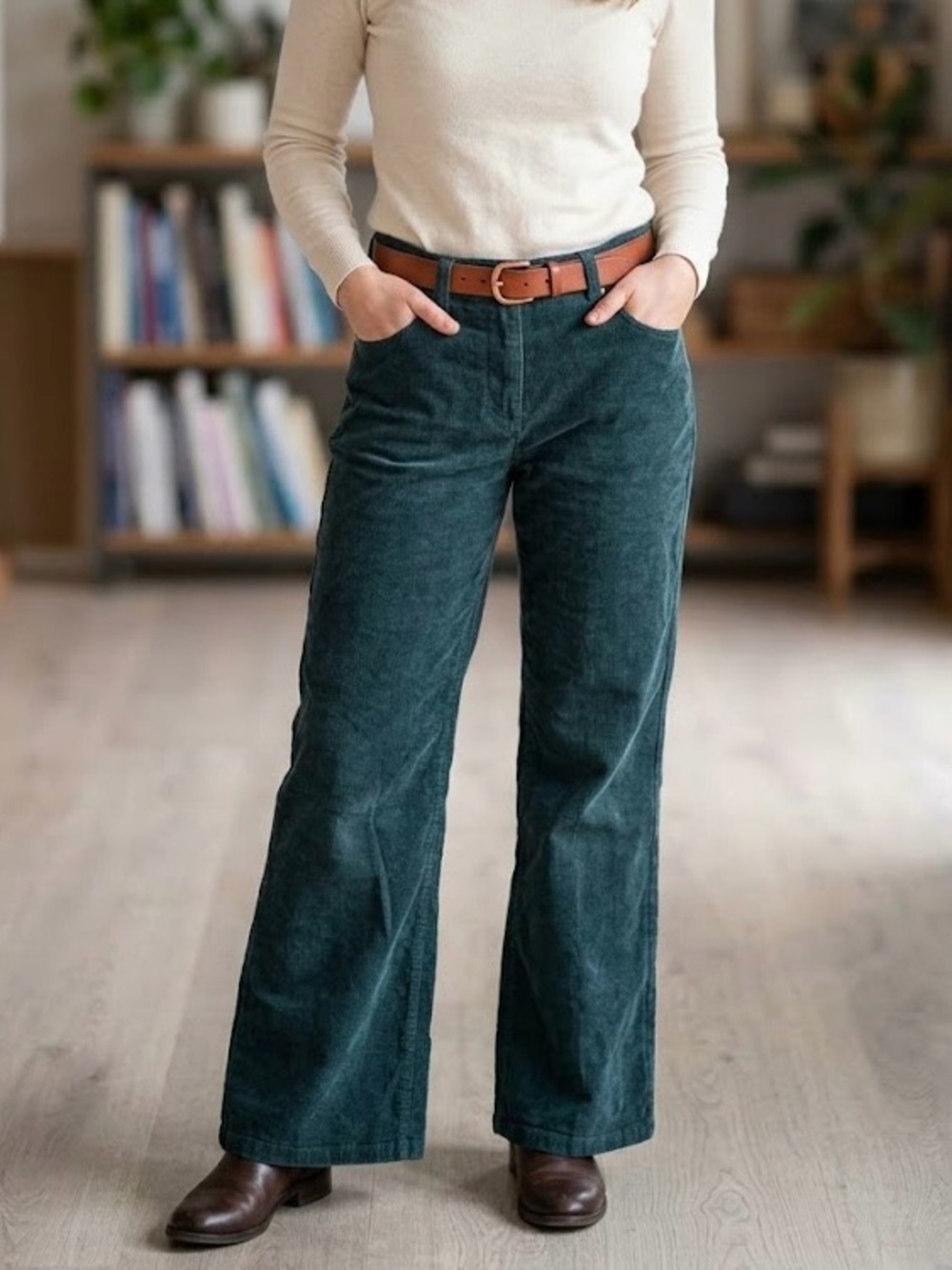 Reitmans Deep Teal Corduroy Pants Academia Grunge Boho Western Flare Size 11